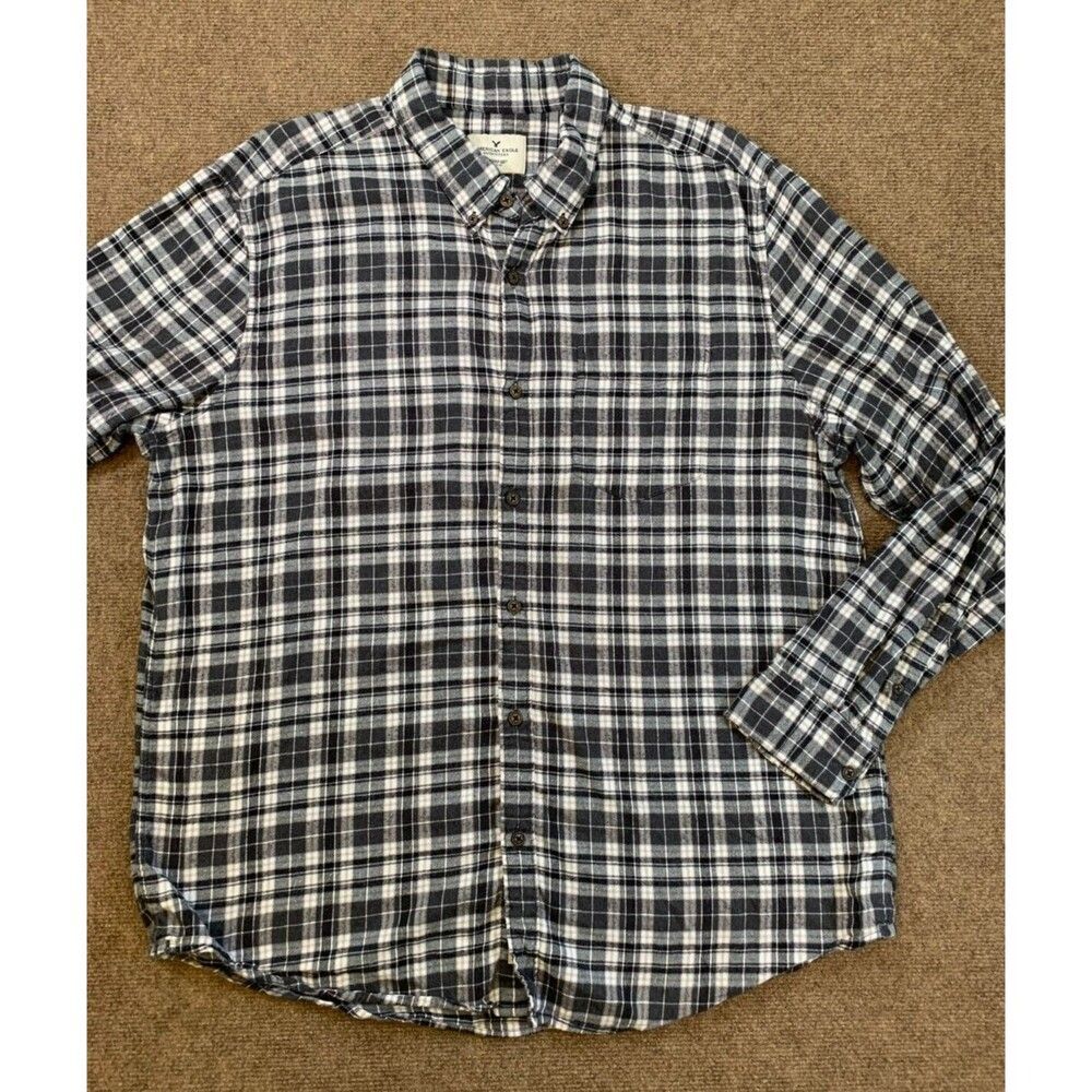American‎ Eagle Flannel Shirt Mens 2XL Plaid Long Sleeve Soft Cotton Button Down
